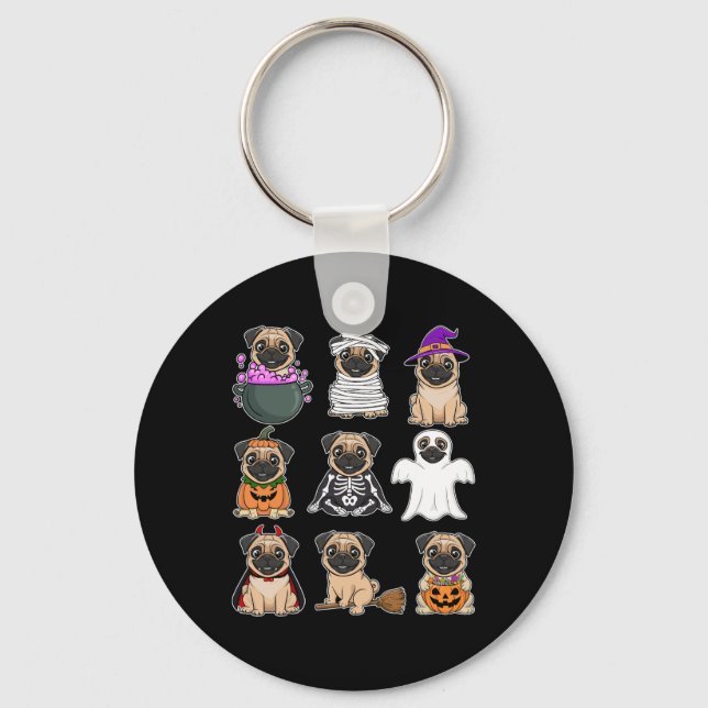 Halloween Costume Spooky Ghost Pumpkin Pug Hallowe Key Ring (Front)