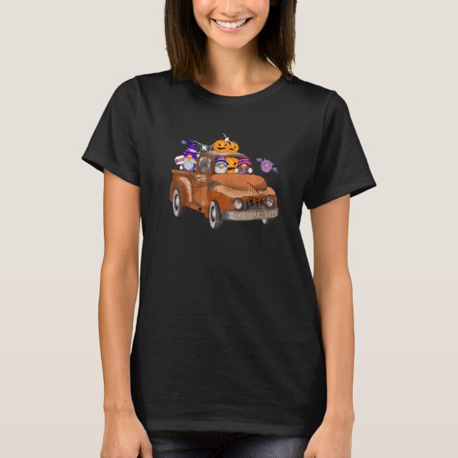 Halloween Costume Spooky Pumpkins Gnomes Driving P T-Shirt (Front)