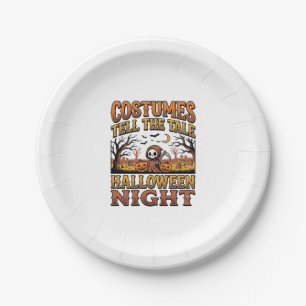 Halloween Costume Story Vintage Graveyard Typograp Paper Plate