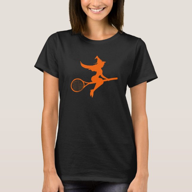 Halloween Costume Tennis Player Witch Riding Tenni T-Shirt (Front)