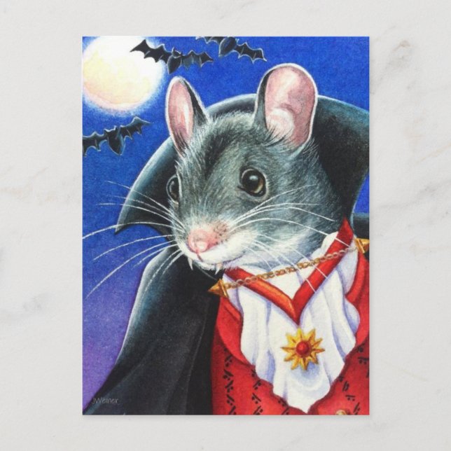 Halloween Costume Vampire Mouse Watercolor Art Postcard (Front)