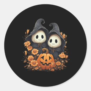 Halloween Costume Vintage Floral Ghost Pumpkin Fun Classic Round Sticker
