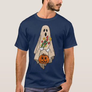 Halloween Costume Vintage Floral Ghost Pumpkin Fun T-Shirt