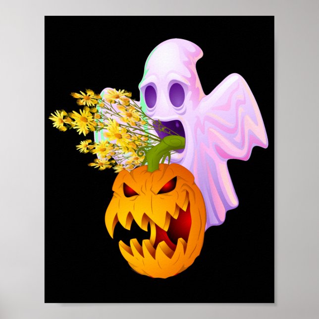 Halloween Costume Vintage Floral Ghost Pumpkin Poster (Front)