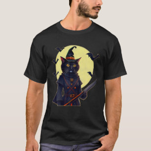 Halloween costume Warrior cat witch with scary moo T-Shirt
