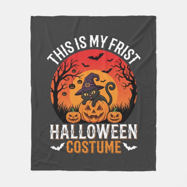 Halloween Costume Witch Cat and Pumpkin Vector Des Fleece Blanket (Front)