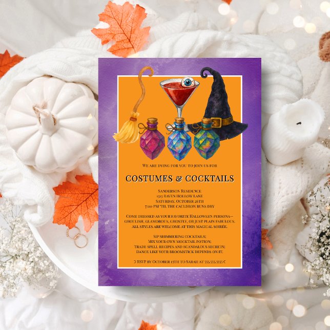 Halloween Costumes and Cocktails Party Invitation (Halloween Costumes & Cocktails party invitation front view.)