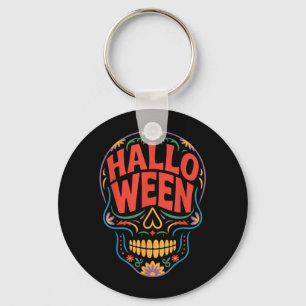 Halloween Costumes Skull Typography Graphic Creepy Key Ring