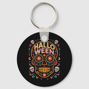 Halloween Costumes Skull Typography Graphic Creepy Key Ring