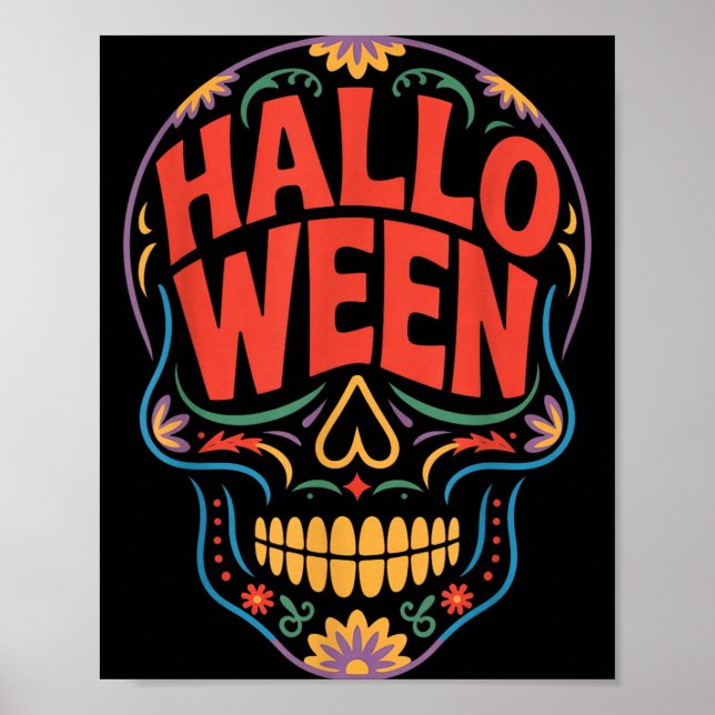 Halloween Costumes Skull Typography Graphic Creepy Poster (Front)