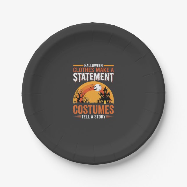 Halloween Costumes Statement Haunted House Design Paper Plate (Front)