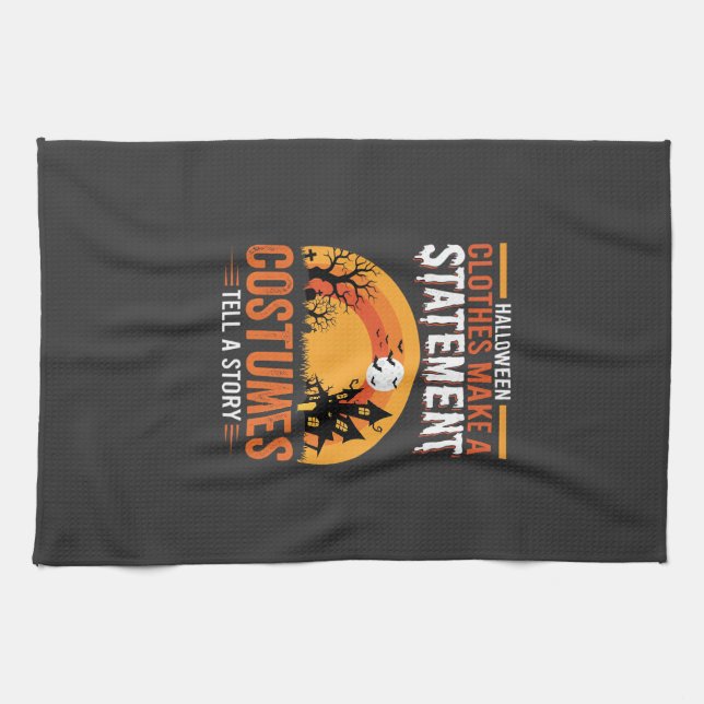Halloween Costumes Statement Haunted House Design Tea Towel (Horizontal)