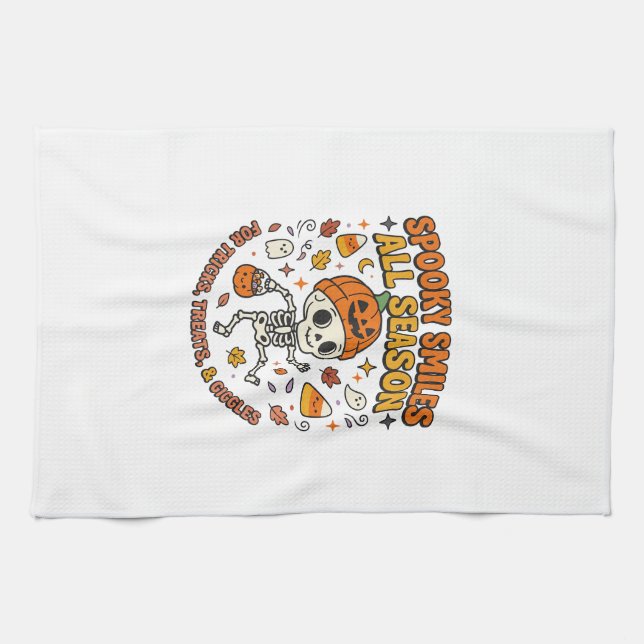 Halloween Cosy Skeleton Celebration Tea Towel (Horizontal)