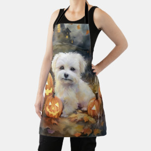 Halloween Coton De Tulear With Pumpkins Scary Apron