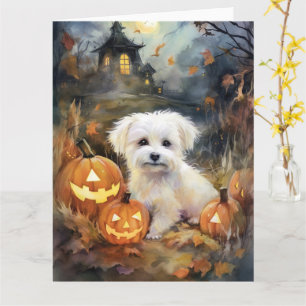 Halloween Coton De Tulear With Pumpkins Scary Card