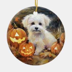 Halloween Coton De Tulear With Pumpkins Scary Ceramic Tree Decoration