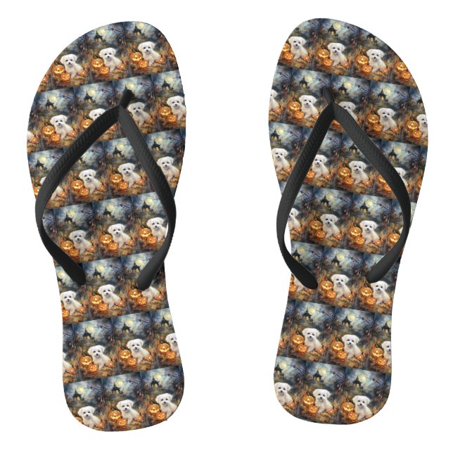 Halloween Coton De Tulear With Pumpkins Scary Flip Flops (Footbed)