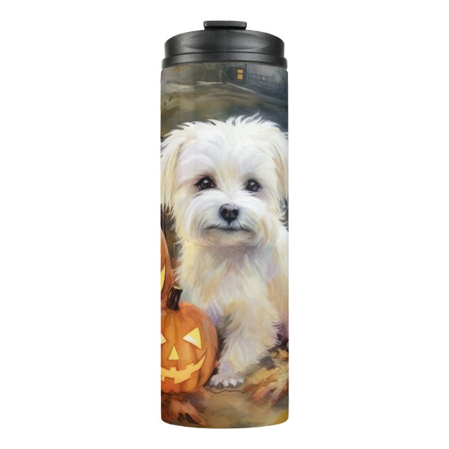 Halloween Coton De Tulear With Pumpkins Scary Thermal Tumbler (Front)