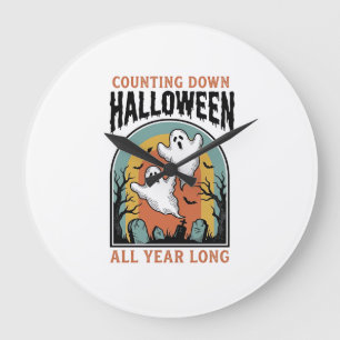 Halloween Countdown Shirt Vintage Graveyard Graphi Large Clock