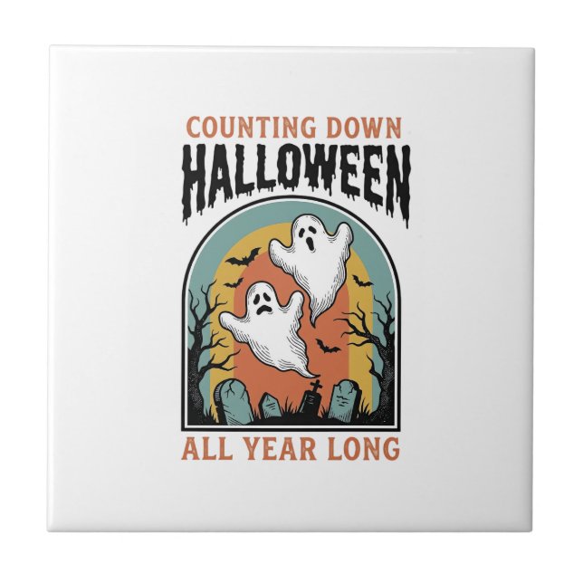 Halloween Countdown Shirt Vintage Graveyard Graphi Tile (Front)