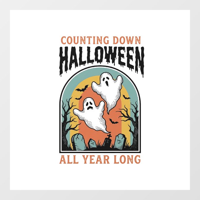 Halloween Countdown Shirt Vintage Graveyard Graphi Window Cling (Sheet)