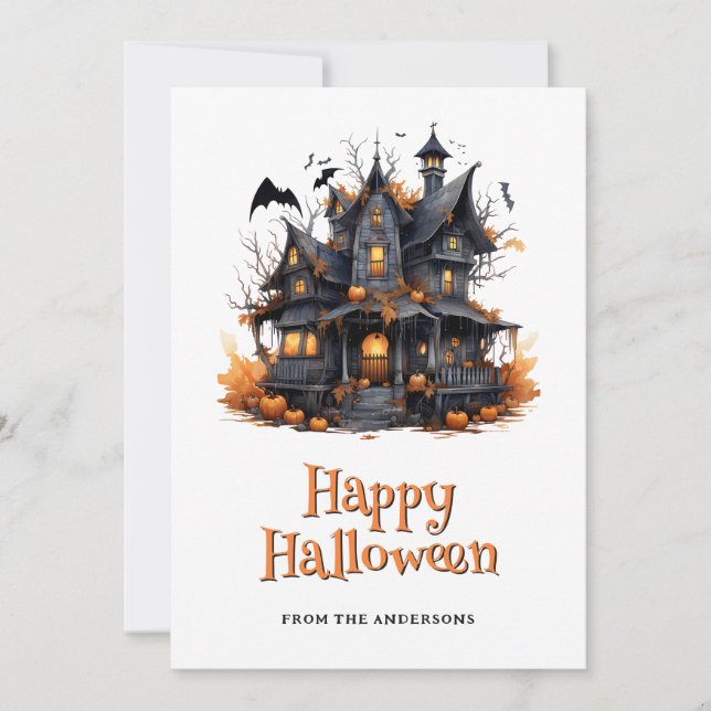 Halloween Country House Pumpkins Ghost Card (Front)
