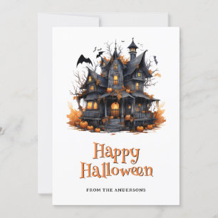 Halloween Country House Pumpkins Ghost Card