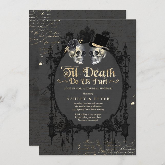  Halloween Couples Shower Engagement Gothic Skull  Invitation (Front/Back)