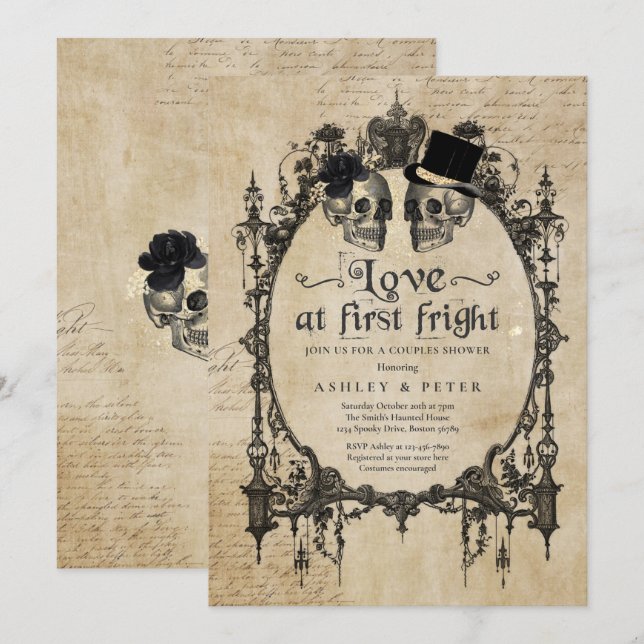  Halloween Couples Shower Engagement Gothic Skull Invitation (Front/Back)