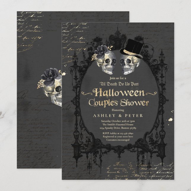  Halloween Couples Shower Engagement Gothic Skull Invitation (Front/Back)