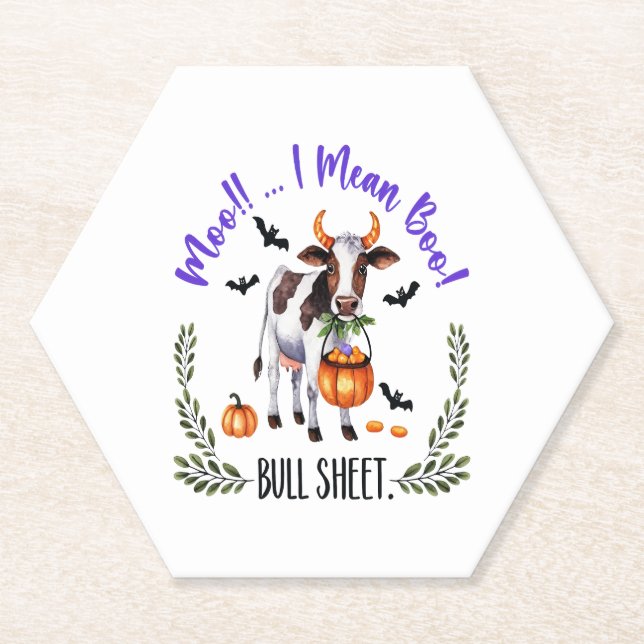 Halloween Cow Bull Sheet Paper Coaster (Front)