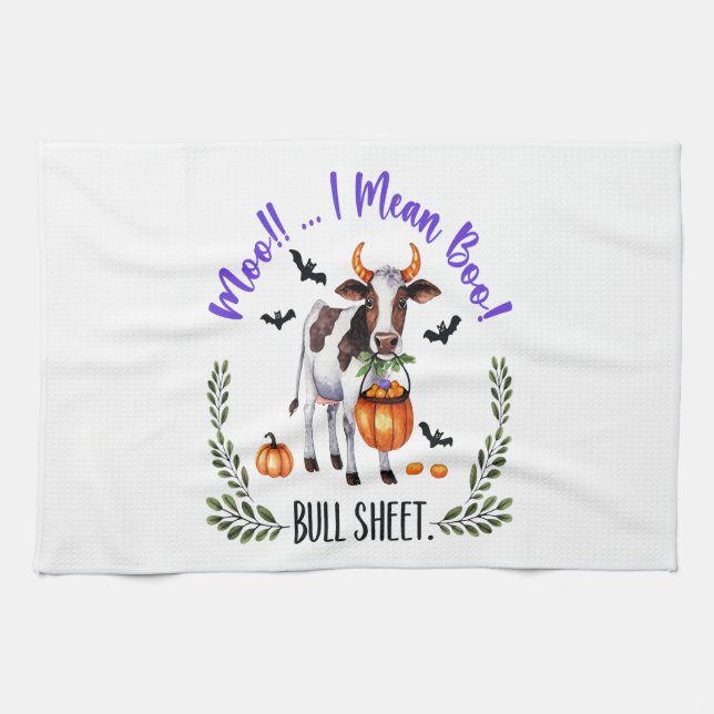 Halloween Cow Bull Sheet Tea Towel (Horizontal)