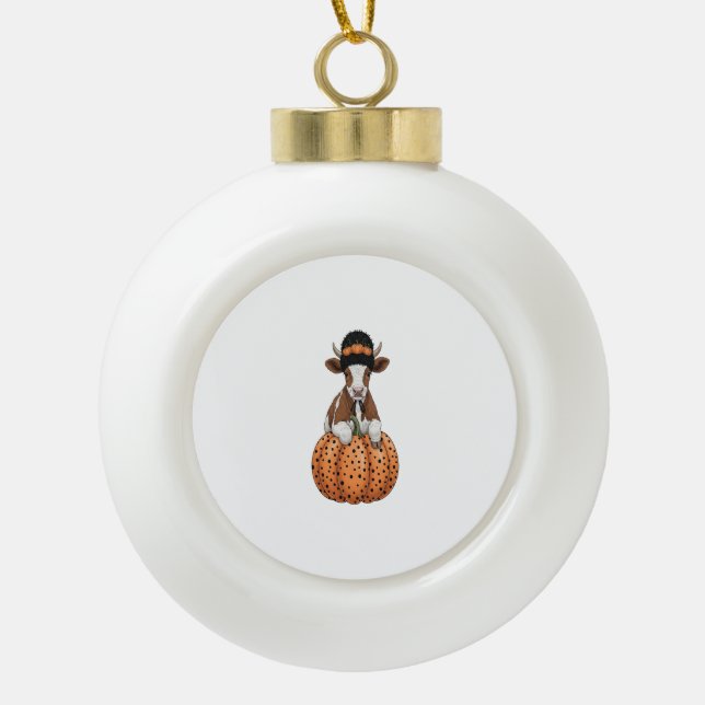 Halloween Cow Ceramic Ball Christmas Ornament (Front)
