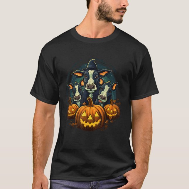 Halloween Cow Cute Pumpkin Funny Spooky Halloween  T-Shirt (Front)