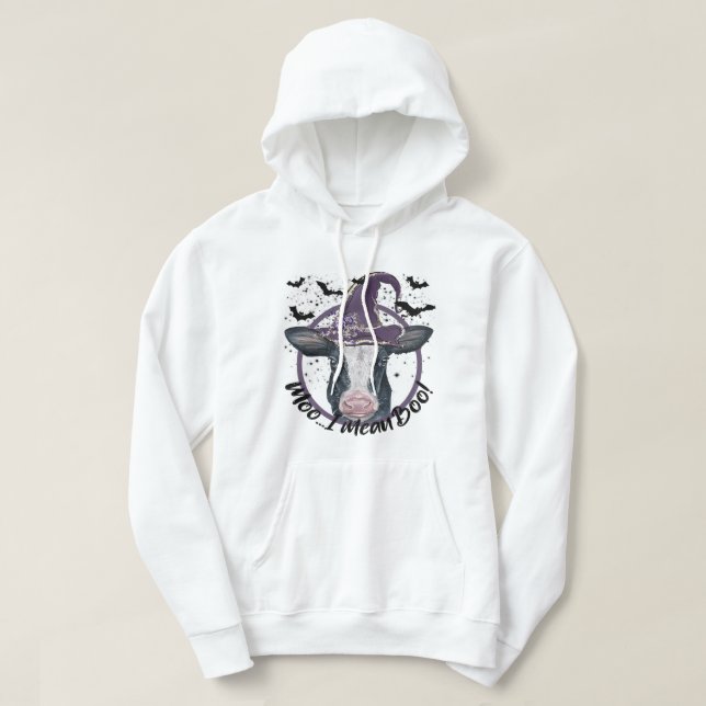 Halloween Cow Heifer Moo I mean Boo Highland Cow W Hoodie (Design Front)