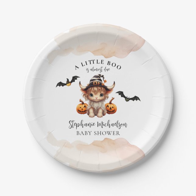Halloween Cow Little Boo Baby Shower Paper Plate (Front)