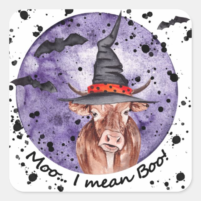 Halloween Cow Moo I Mean Boo Funny Square Sticker (Front)