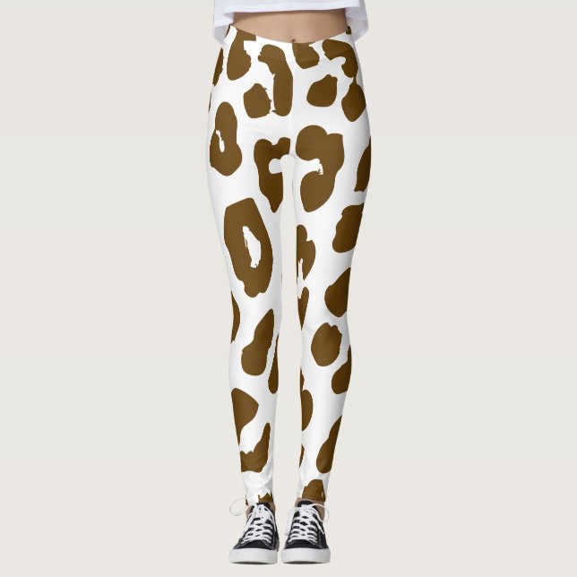 Halloween Cow Print Brown & White Leggings (Front)