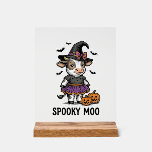 Halloween Cow Shirt Cute Witch Calf Engraving Art Acrylic Sign