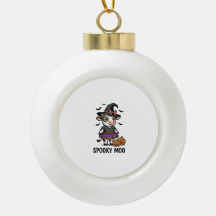 Halloween Cow Shirt Cute Witch Calf Engraving Art Ceramic Ball Christmas Ornament