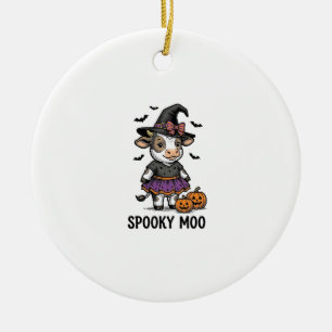Halloween Cow Shirt Cute Witch Calf Engraving Art Ceramic Tree Decoration