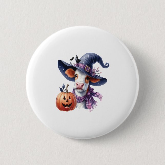 Halloween Cow with Fall 6 Cm Round Badge (Front)