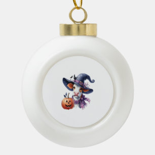 Halloween Cow with Fall Ceramic Ball Christmas Ornament