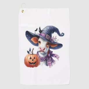 Halloween Cow with Fall Golf Towel
