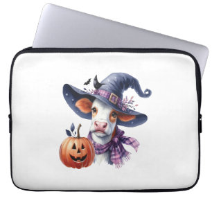 Halloween Cow with Fall Laptop Sleeve