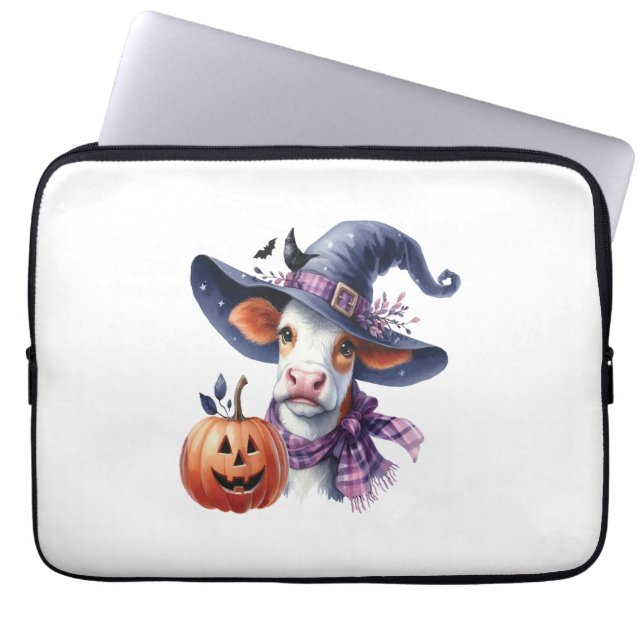 Halloween Cow with Fall Laptop Sleeve (Front)