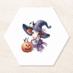 Halloween Cow with Fall Paper Coaster