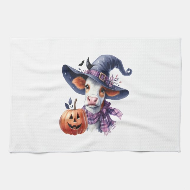 Halloween Cow with Fall Tea Towel (Horizontal)