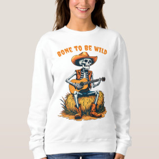 Halloween cowboy skeleton playing guitar sweatshirt