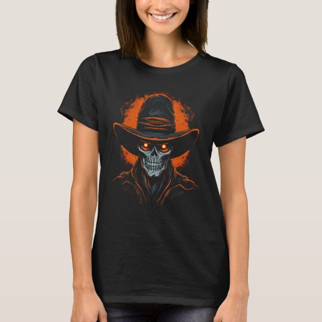 Halloween Cowboy Skull Western Country Spooky Ghos T-Shirt (Front)